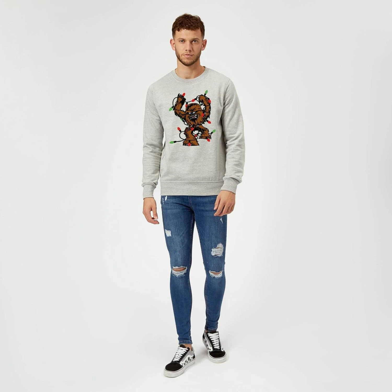 Star Wars Tangled Fairy Lights Chewbacca Grey Christmas Jumper 5 Star Wars Tangled Fairy Lights Chewbacca Grey Christmas Jumper - Image 3