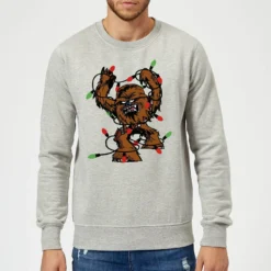 Star Wars Tangled Fairy Lights Chewbacca Grey Christmas Jumper