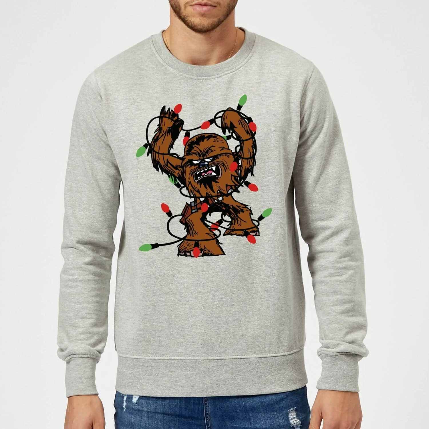 Star Wars Tangled Fairy Lights Chewbacca Grey Christmas Jumper 3 Star Wars Tangled Fairy Lights Chewbacca Grey Christmas Jumper