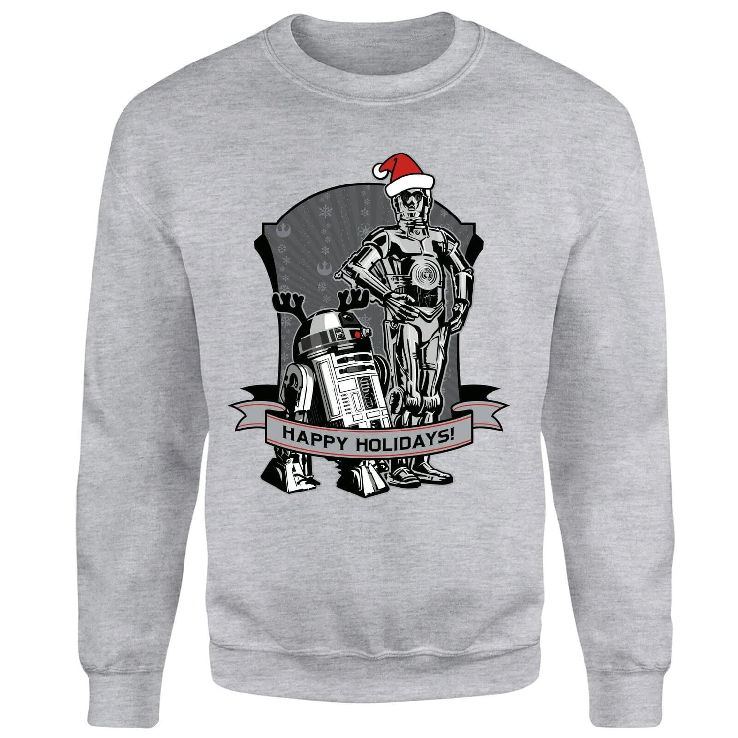 Star Wars Happy Holidays Droids Grey Christmas Jumper 6 Star Wars Happy Holidays Droids Grey Christmas Jumper - Image 4
