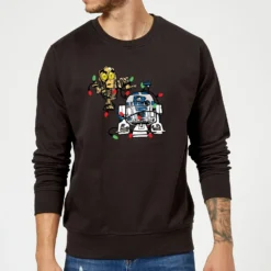 Star Wars Tangled Fairy Lights Droids Black Christmas Jumper