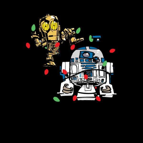 Star Wars Tangled Fairy Lights Droids Black Christmas Jumper 4 Star Wars Tangled Fairy Lights Droids Black Christmas Jumper - Image 2
