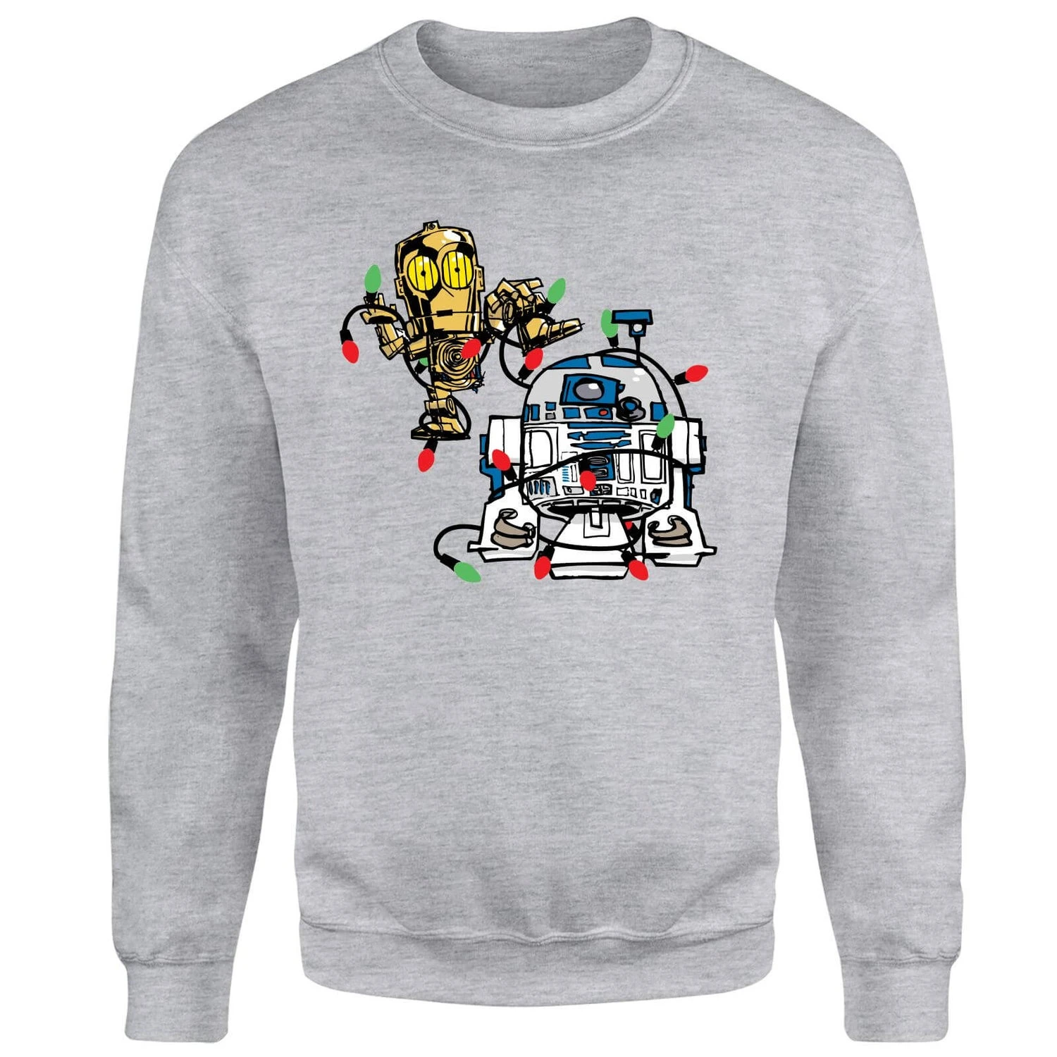 Star Wars Tangled Fairy Lights Droids Grey Christmas Jumper 6 Star Wars Tangled Fairy Lights Droids Grey Christmas Jumper - Image 4
