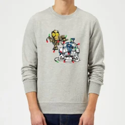 Star Wars Tangled Fairy Lights Droids Grey Christmas Jumper