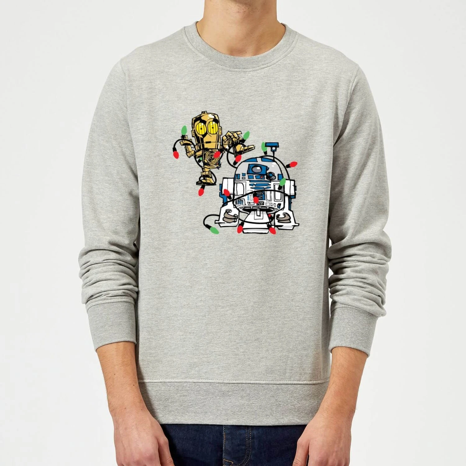 Star Wars Tangled Fairy Lights Droids Grey Christmas Jumper 3 Star Wars Tangled Fairy Lights Droids Grey Christmas Jumper