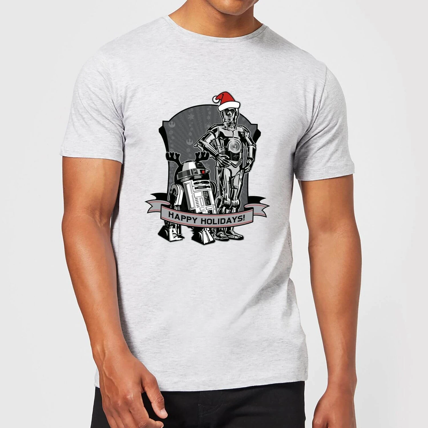 Star Wars Christmas Happy Holidays Droids Grey T-Shirt 4 Star Wars Christmas Happy Holidays Droids Grey T-Shirt - Image 2