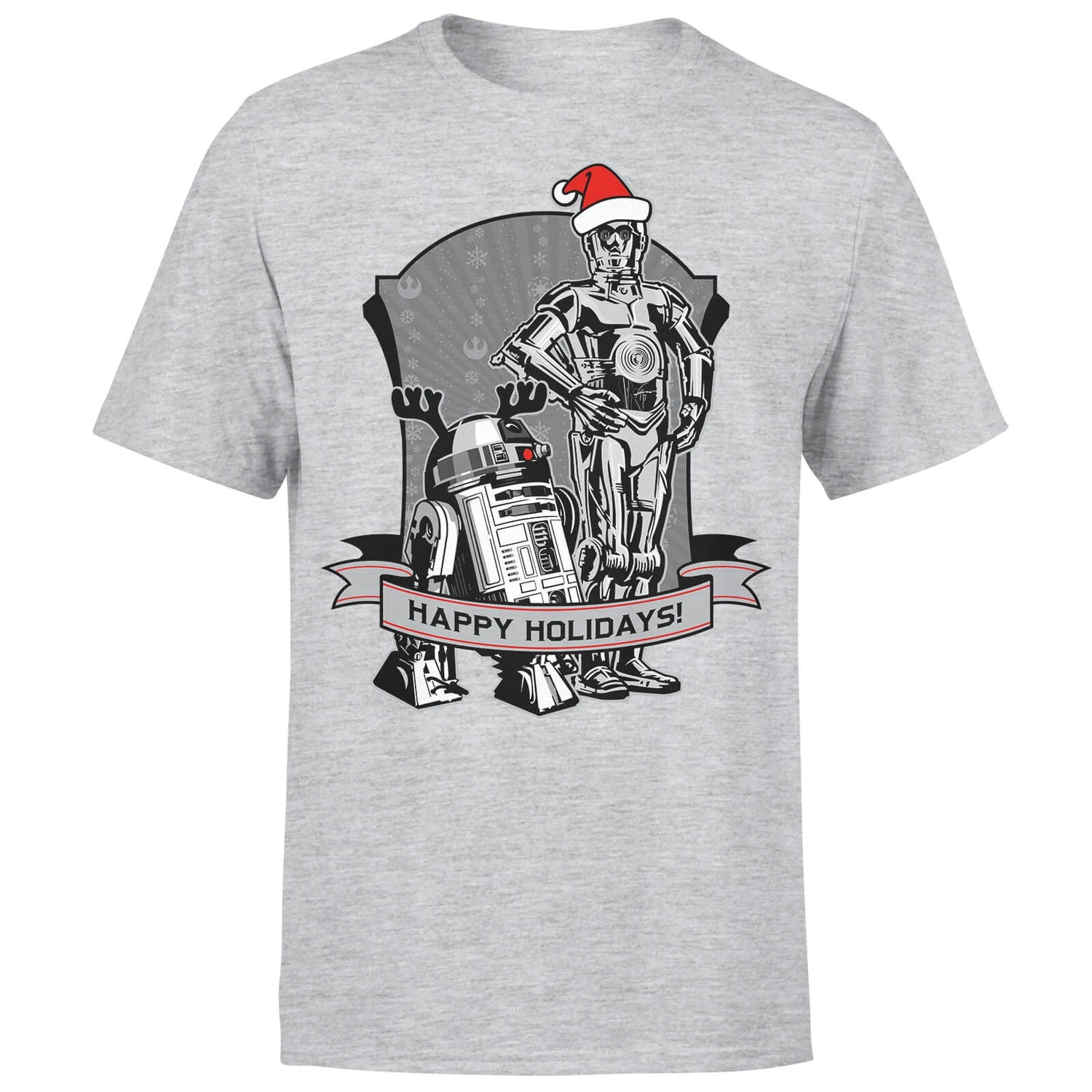 Star Wars Christmas Happy Holidays Droids Grey T-Shirt 3 Star Wars Christmas Happy Holidays Droids Grey T-Shirt