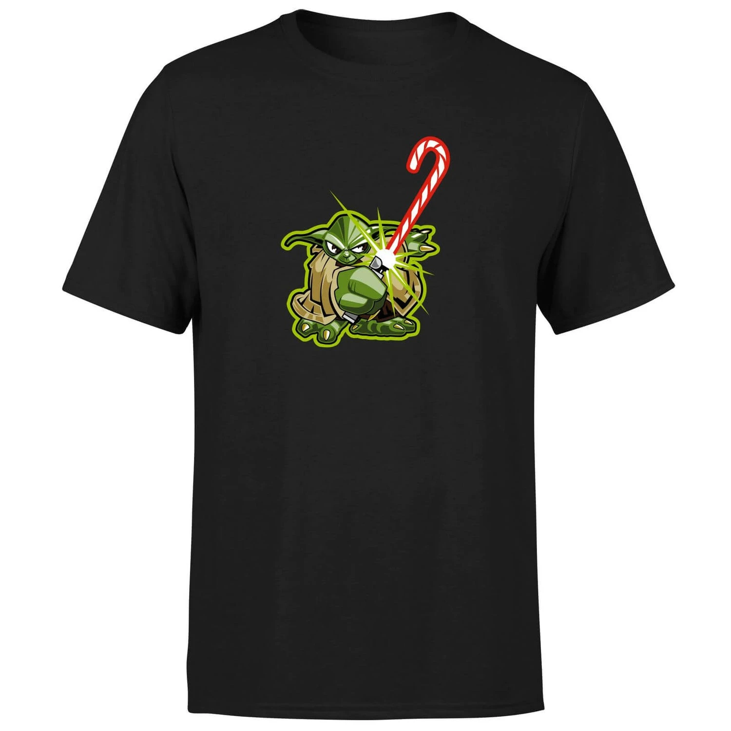Star Wars Christmas Candy Cane Yoda Black T-Shirt 8 Star Wars Christmas Candy Cane Yoda Black T-Shirt - Image 6