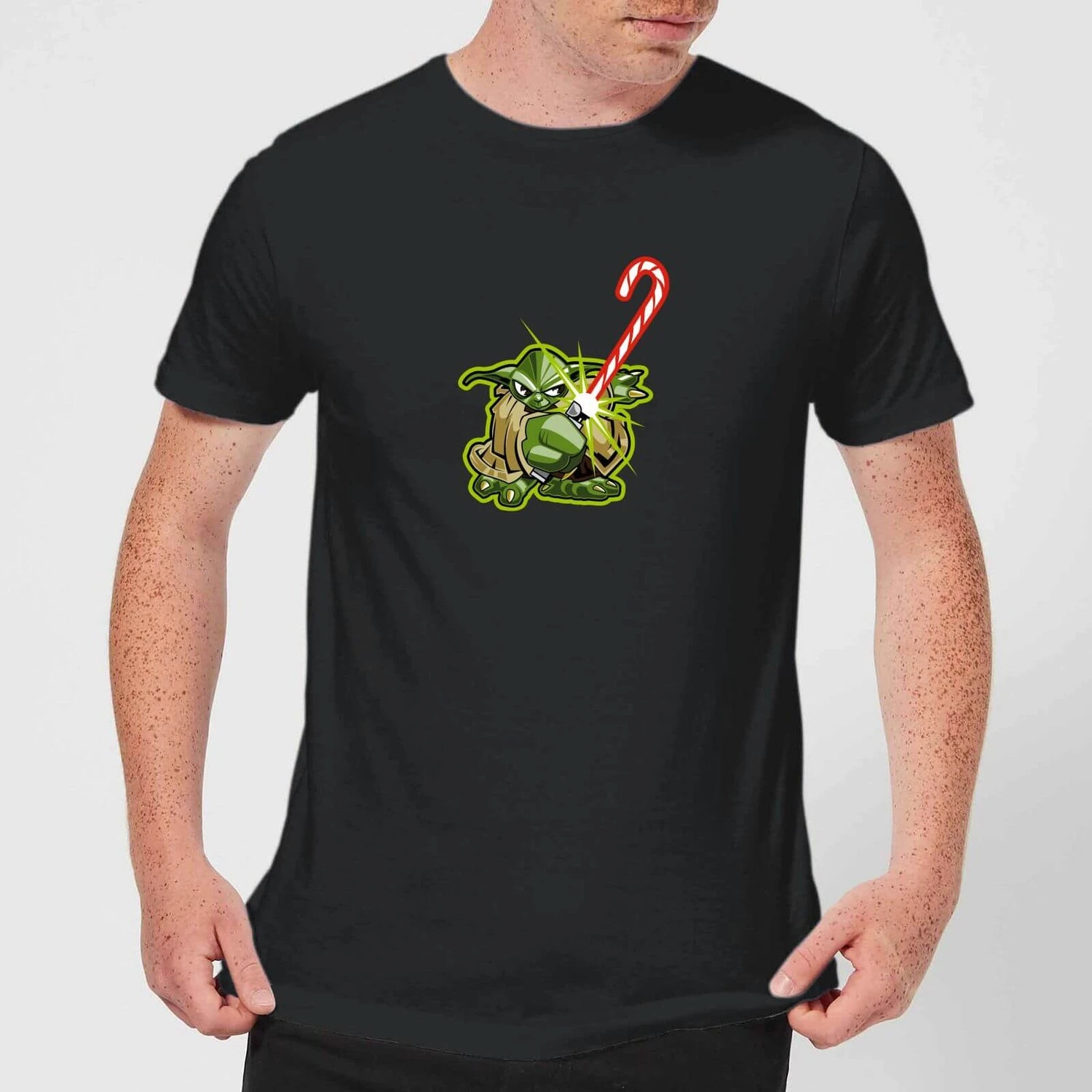 Star Wars Christmas Candy Cane Yoda Black T-Shirt 4 Star Wars Christmas Candy Cane Yoda Black T-Shirt - Image 2