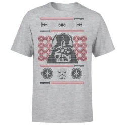 Star Wars Christmas Darth Vader Face Sabre Knit Grey T-Shirt -Christmas Clothes Store 11602323 1074626651717660