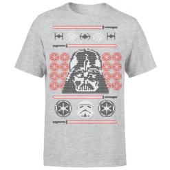 Star Wars Christmas Darth Vader Face Sabre Knit Grey T-Shirt
