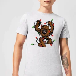 Star Wars Christmas Chewbacca Tangled Fairy Lights Grey T-Shirt -Christmas Clothes Store 11602353 1114626648050604