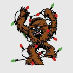 Star Wars Christmas Chewbacca Tangled Fairy Lights Grey T-Shirt -Christmas Clothes Store 11602353 4754626648101748