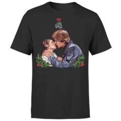 Star Wars Christmas Mistletoe Kiss Black T-Shirt