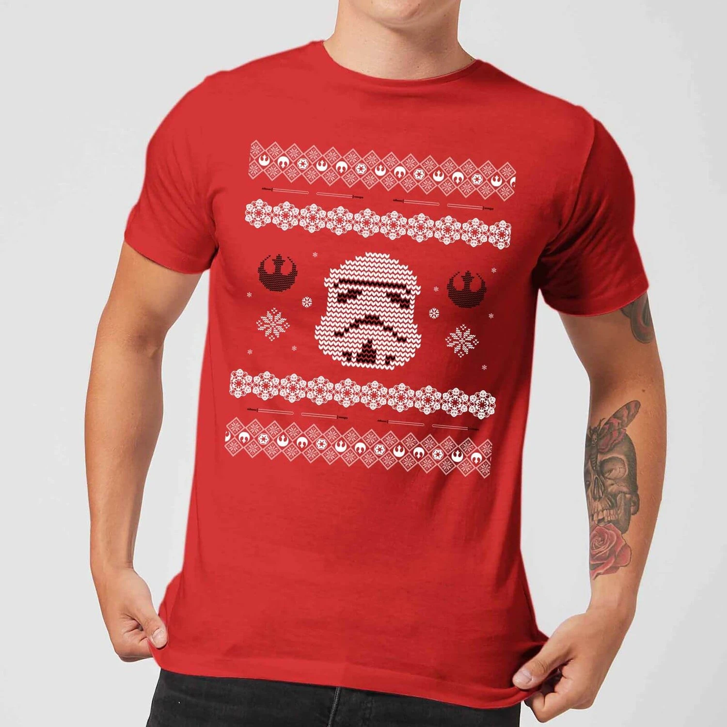 Star Wars Christmas Stormtrooper Face Knit Red T-Shirt 4 Star Wars Christmas Stormtrooper Face Knit Red T-Shirt - Image 2