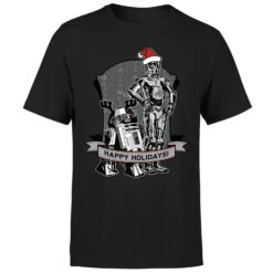 Star Wars Christmas Happy Holidays Droids Black T-Shirt 13 Star Wars Christmas Happy Holidays Droids Black T-Shirt -Christmas Clothes Store 11602389 1374626649419855
