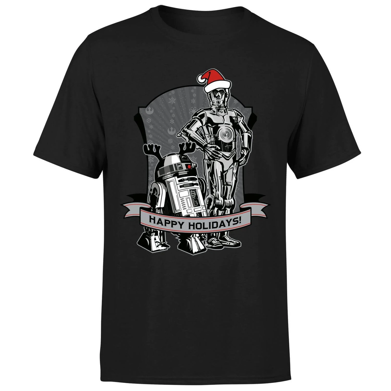 Star Wars Christmas Happy Holidays Droids Black T-Shirt 8 Star Wars Christmas Happy Holidays Droids Black T-Shirt - Image 6