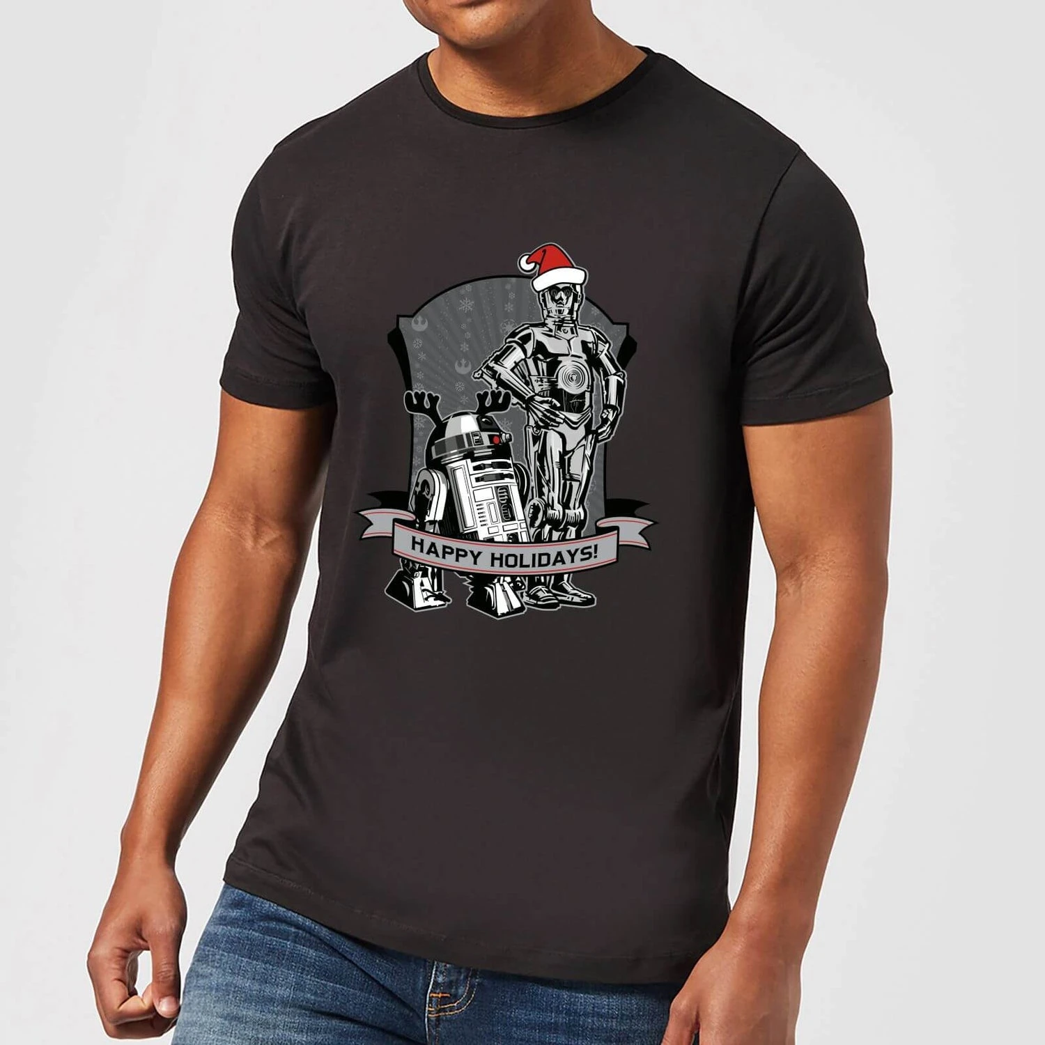 Star Wars Christmas Happy Holidays Droids Black T-Shirt 4 Star Wars Christmas Happy Holidays Droids Black T-Shirt - Image 2