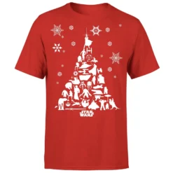 Star Wars Christmas Character Tree Red T-Shirt -Christmas Clothes Store 11602401 4104626633026994