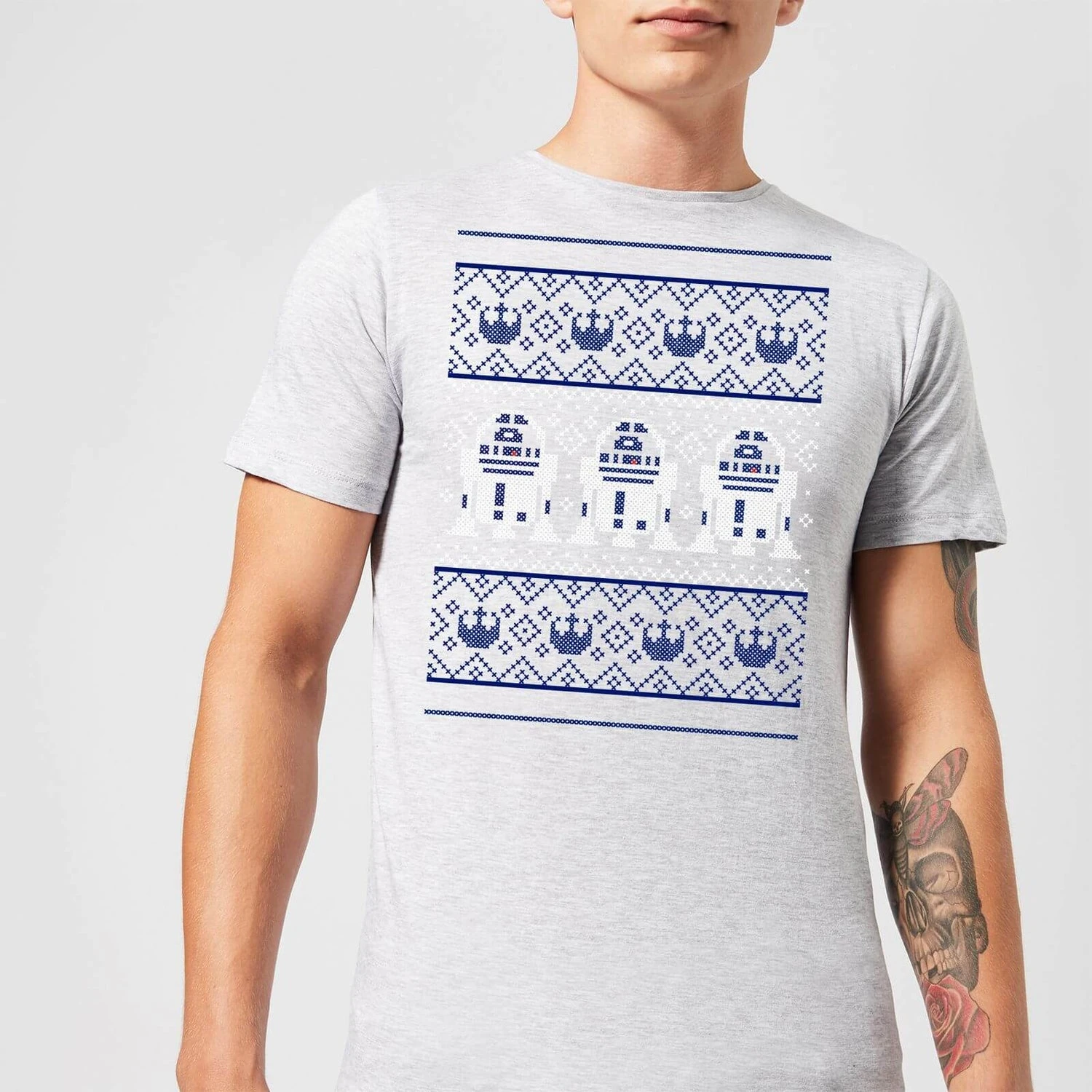 Star Wars Christmas R2D2 Knit Grey T-Shirt 4 Star Wars Christmas R2D2 Knit Grey T-Shirt - Image 2