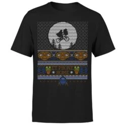 E.T Phone Home Fairisle Men's Christmas T-Shirt - Black