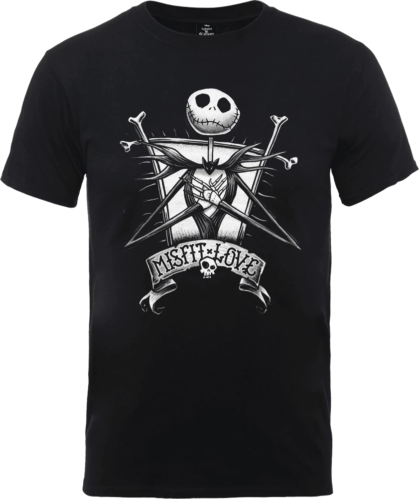Disney The Nightmare Before Christmas Jack Skellington Misfit Love Black T-Shirt 3 Disney The Nightmare Before Christmas Jack Skellington Misfit Love Black T-Shirt