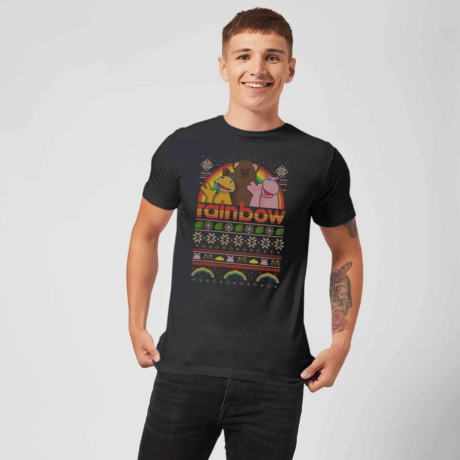 Rainbow Fairisle Christmas Sweatshirt Men's T-Shirt - Black 5 Rainbow Fairisle Christmas Sweatshirt Men's T-Shirt - Black - Image 3