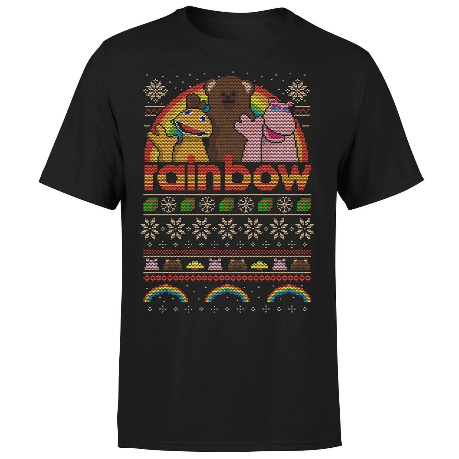 Rainbow Fairisle Christmas Sweatshirt Men's T-Shirt - Black 7 Rainbow Fairisle Christmas Sweatshirt Men's T-Shirt - Black - Image 5