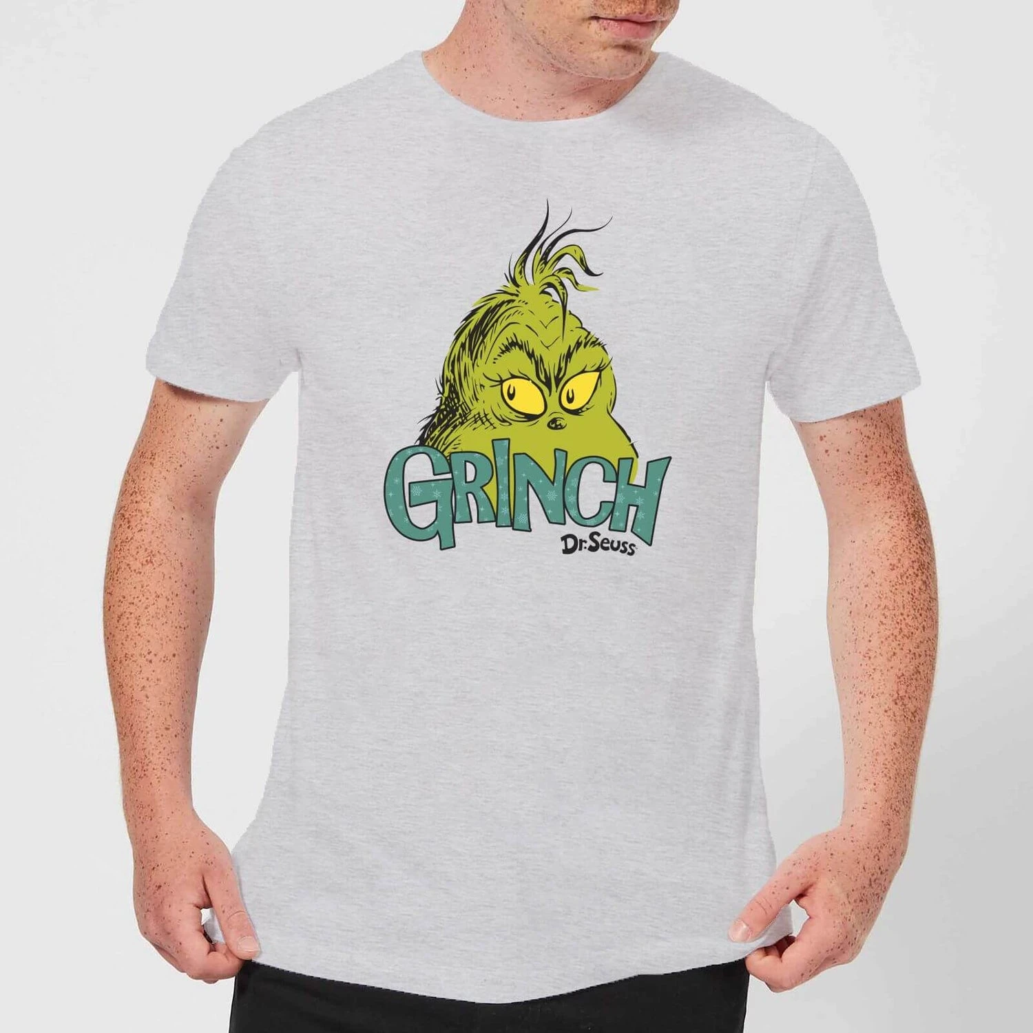 Dr. Seuss The Grinch Face Men's Christmas T-Shirt - Grey 3 Dr. Seuss The Grinch Face Men's Christmas T-Shirt - Grey