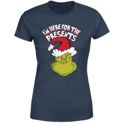 Dr. Seuss The Grinch Im Here For The Presents Women's Christmas T-Shirt - Navy -Christmas Clothes Store 11920377 1114624782933387