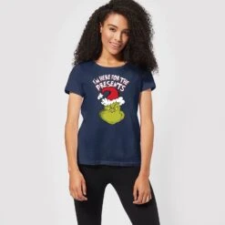 Dr. Seuss The Grinch Im Here For The Presents Women's Christmas T-Shirt - Navy -Christmas Clothes Store 11920377 1864624782868752