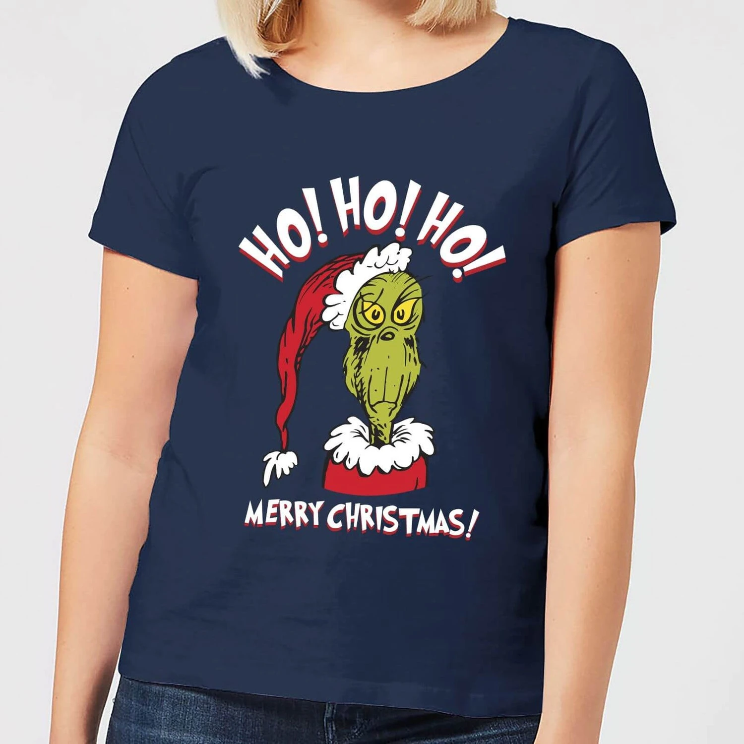 Dr. Seuss The Grinch Ho Ho Ho Women's Christmas T-Shirt - Navy 3 Dr. Seuss The Grinch Ho Ho Ho Women's Christmas T-Shirt - Navy