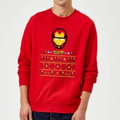 Marvel Avengers Iron Man Pixel Art Christmas Jumper - Red