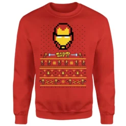 Marvel Avengers Iron Man Pixel Art Christmas Jumper - Red -Christmas Clothes Store 11923401 4324626066033318