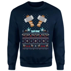 Marvel Avengers Thor Pixel Art Christmas Jumper - Navy -Christmas Clothes Store 11923413 1304625122885695