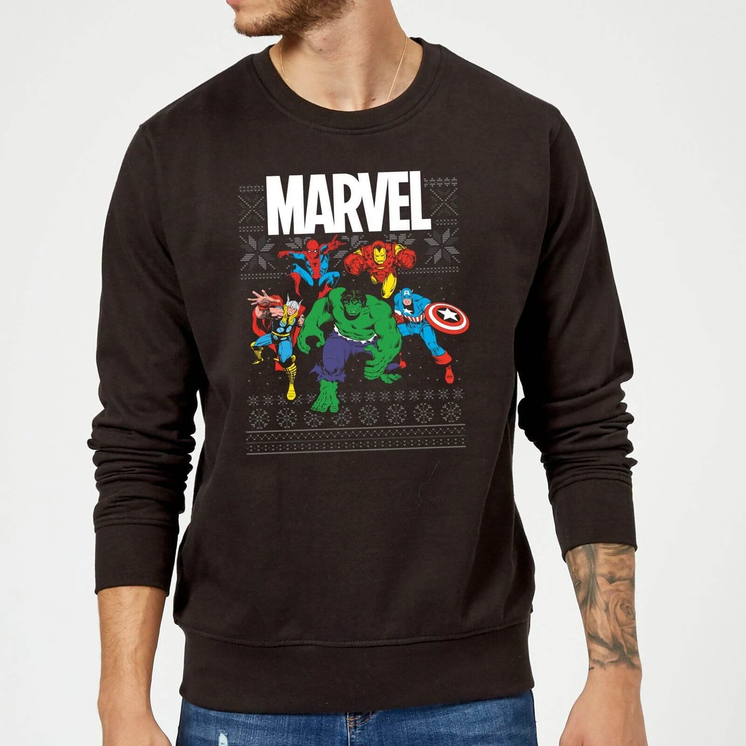 Marvel Avengers Group Christmas Jumper - Black 3 Marvel Avengers Group Christmas Jumper - Black