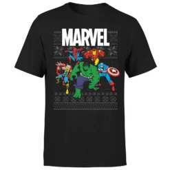Marvel Avengers Group Men's Christmas T-Shirt - Black -Christmas Clothes Store 11923494 1354619814256545