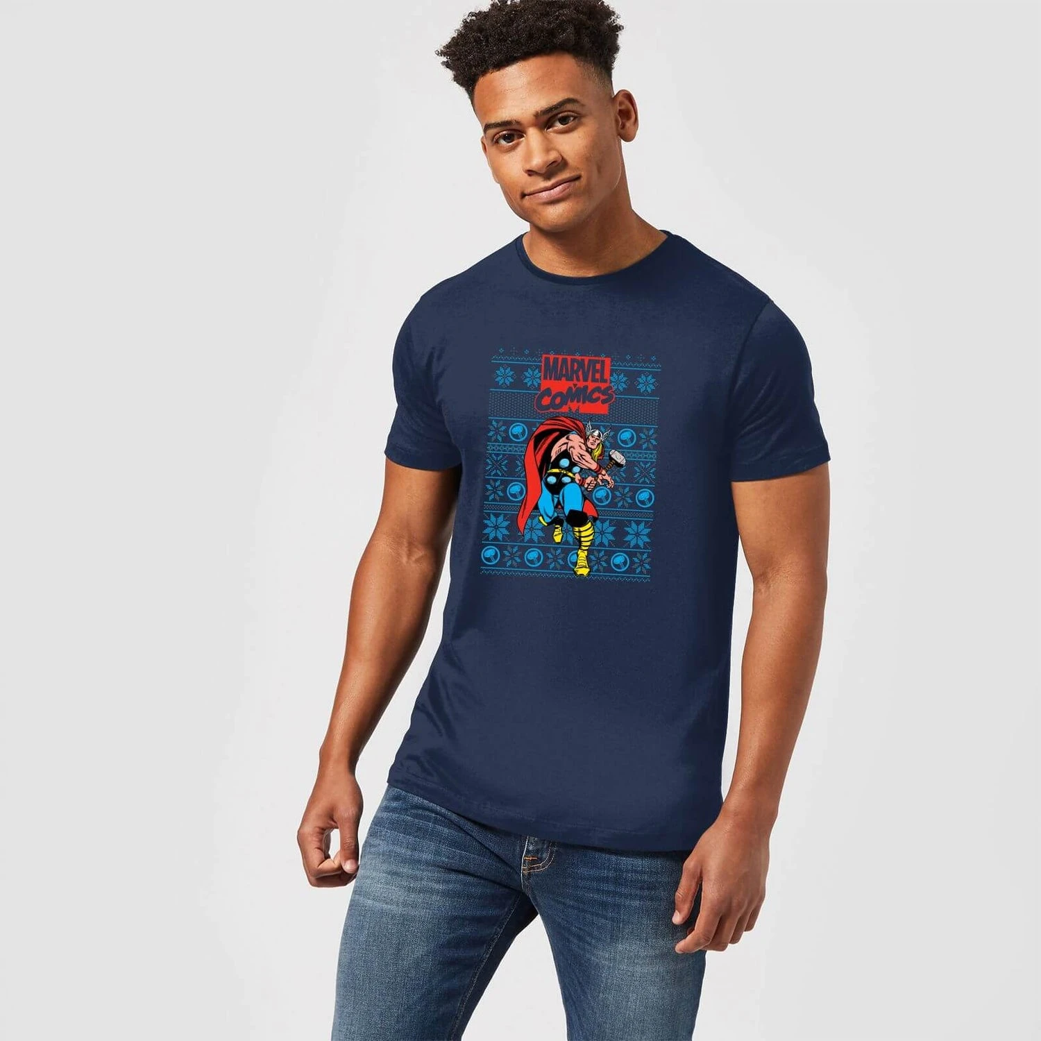 Marvel Avengers Thor Men's Christmas T-Shirt - Navy 5 Marvel Avengers Thor Men's Christmas T-Shirt - Navy - Image 3