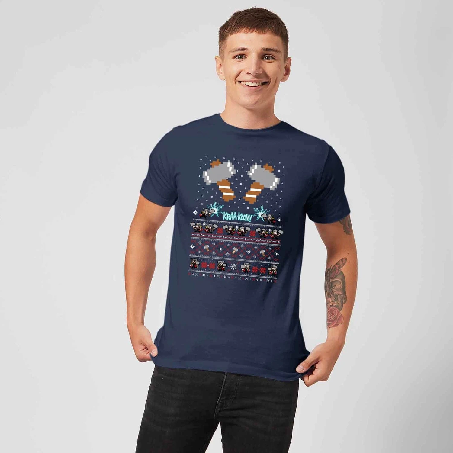 Marvel Avengers Thor Pixel Art Men's Christmas T-Shirt - Navy 5 Marvel Avengers Thor Pixel Art Men's Christmas T-Shirt - Navy - Image 3