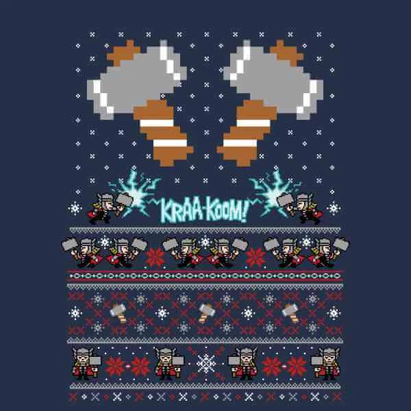 Marvel Avengers Thor Pixel Art Men's Christmas T-Shirt - Navy 4 Marvel Avengers Thor Pixel Art Men's Christmas T-Shirt - Navy - Image 2