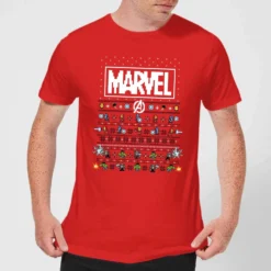 Marvel Avengers Pixel Art Men's Christmas T-Shirt - Red