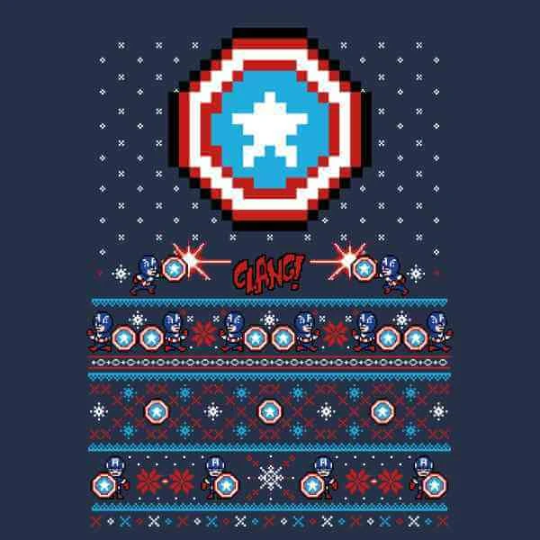 Marvel Avengers Captain America Pixel Art Men's Christmas T-Shirt - Navy 4 Marvel Avengers Captain America Pixel Art Men's Christmas T-Shirt - Navy - Image 2