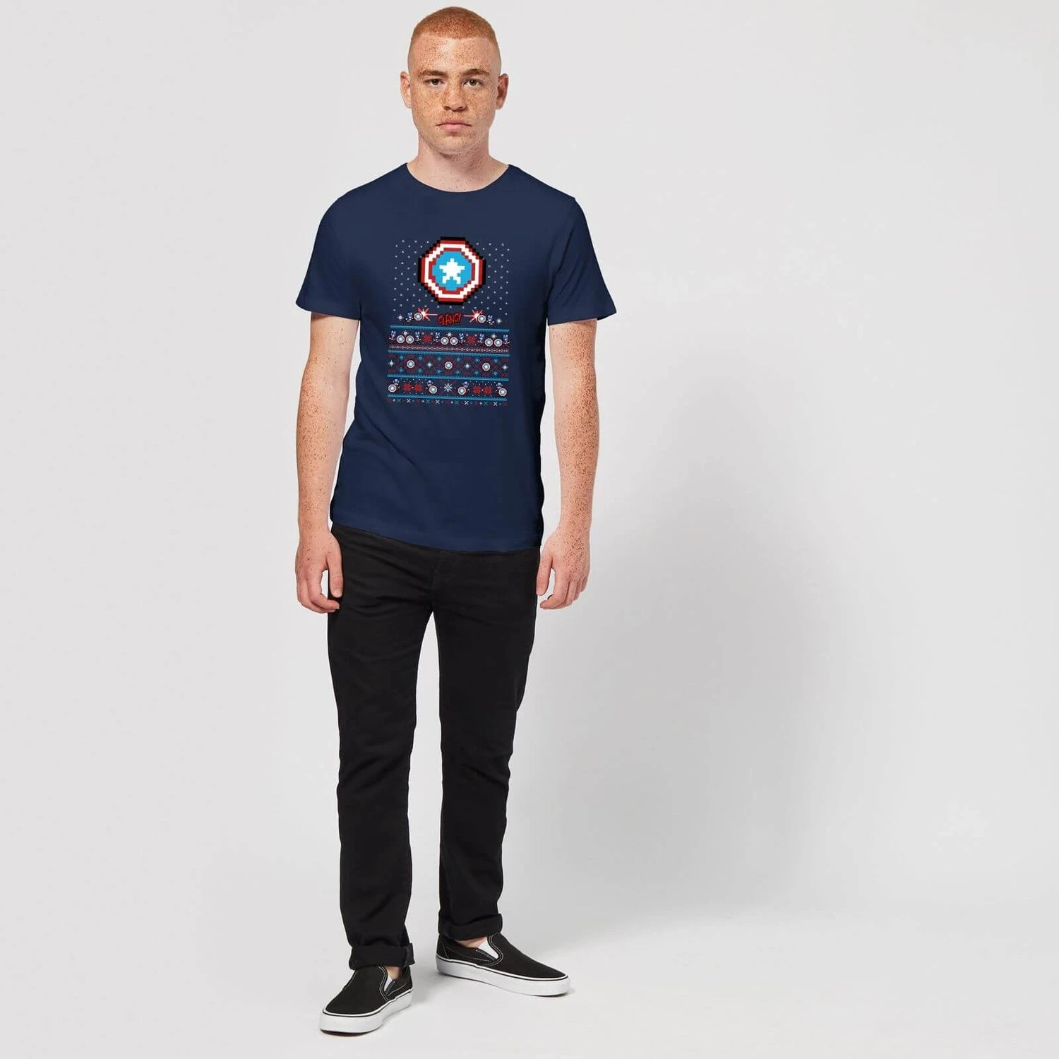 Marvel Avengers Captain America Pixel Art Men's Christmas T-Shirt - Navy 5 Marvel Avengers Captain America Pixel Art Men's Christmas T-Shirt - Navy - Image 3
