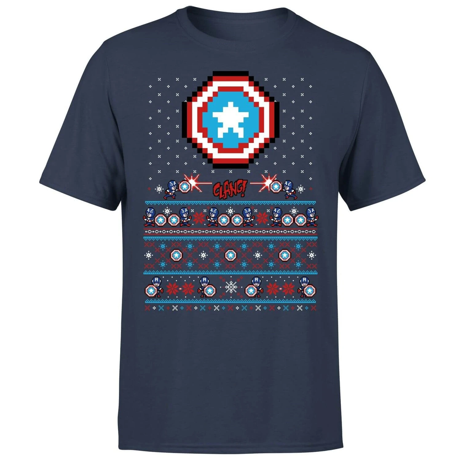 Marvel Avengers Captain America Pixel Art Men's Christmas T-Shirt - Navy 7 Marvel Avengers Captain America Pixel Art Men's Christmas T-Shirt - Navy - Image 5
