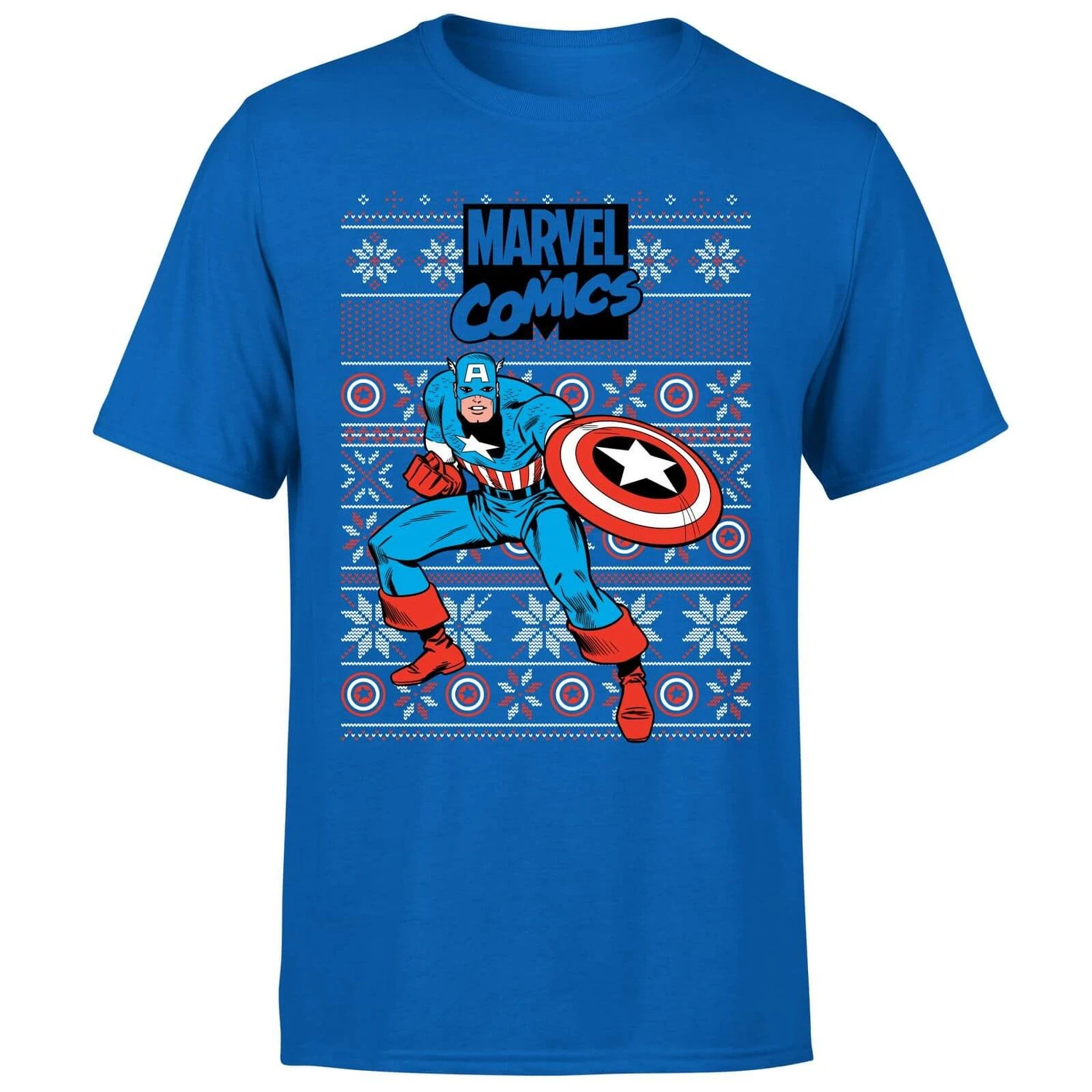 Marvel Avengers Captain America Men's Christmas T-Shirt - Royal Blue 7 Marvel Avengers Captain America Men's Christmas T-Shirt - Royal Blue - Image 5