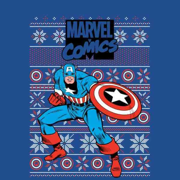Marvel Avengers Captain America Men's Christmas T-Shirt - Royal Blue 4 Marvel Avengers Captain America Men's Christmas T-Shirt - Royal Blue - Image 2