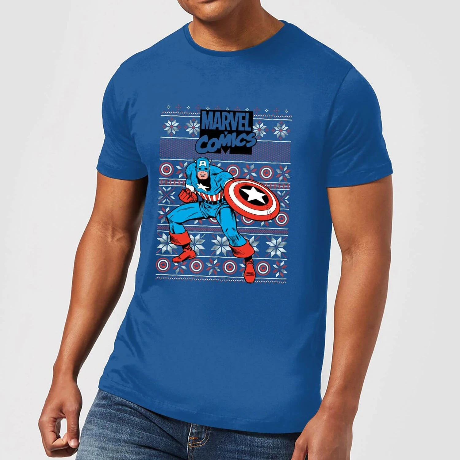 Marvel Avengers Captain America Men's Christmas T-Shirt - Royal Blue 3 Marvel Avengers Captain America Men's Christmas T-Shirt - Royal Blue