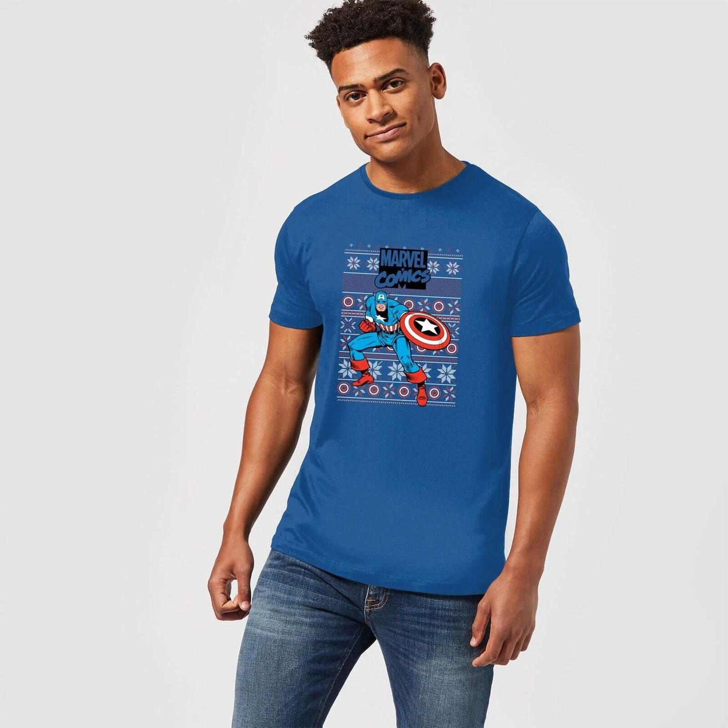 Marvel Avengers Captain America Men's Christmas T-Shirt - Royal Blue 5 Marvel Avengers Captain America Men's Christmas T-Shirt - Royal Blue - Image 3