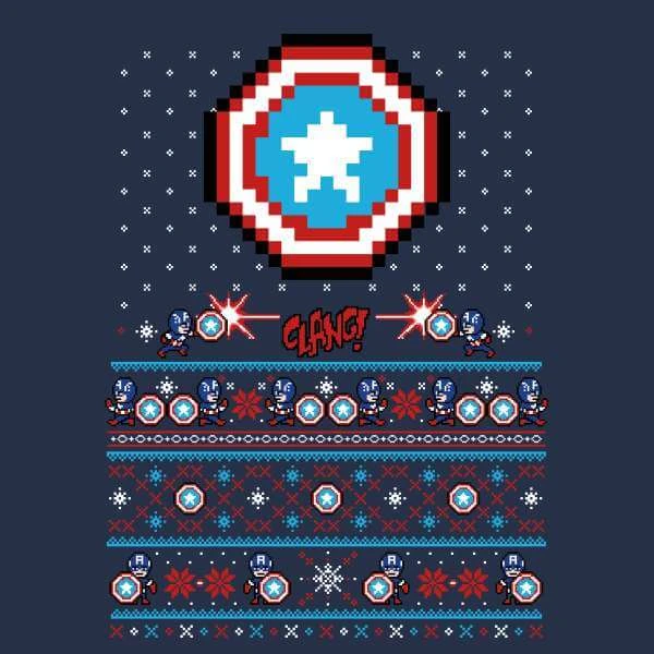 Marvel Avengers Captain America Pixel Art Women's Christmas Jumper - Navy 4 Marvel Avengers Captain America Pixel Art Women's Christmas Jumper - Navy - Image 2