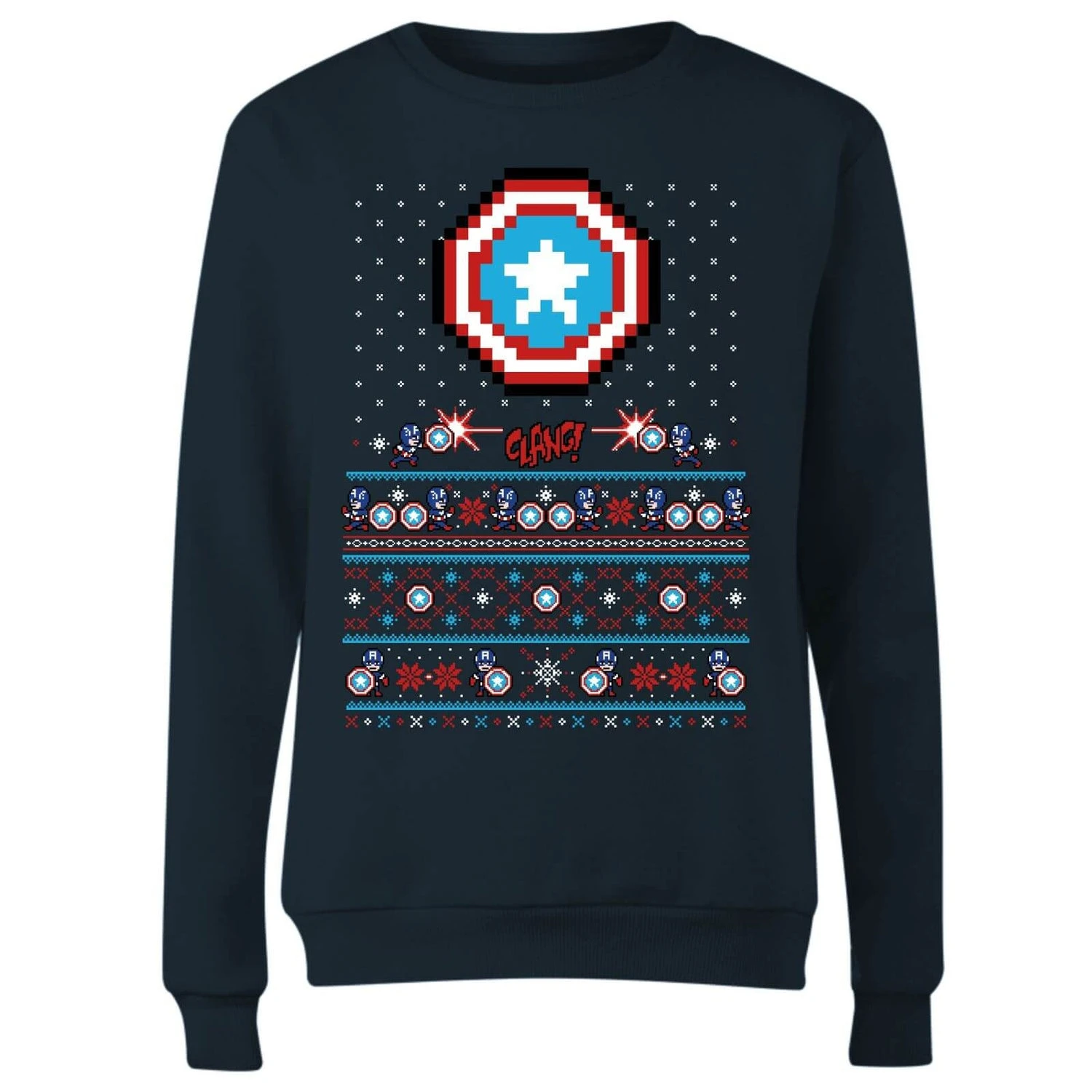 Marvel Avengers Captain America Pixel Art Women's Christmas Jumper - Navy 6 Marvel Avengers Captain America Pixel Art Women's Christmas Jumper - Navy - Image 4